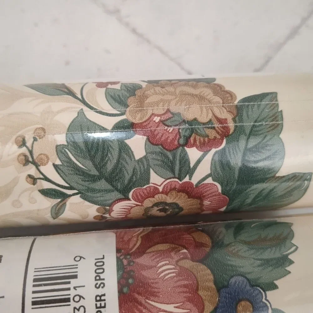 3 Rolls Wallpaper Scalloped Edge Border Burgundy Victorian Floral 5 YD Rolls NEW